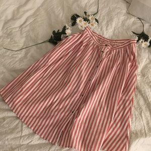 Pink and white striped midi skirt